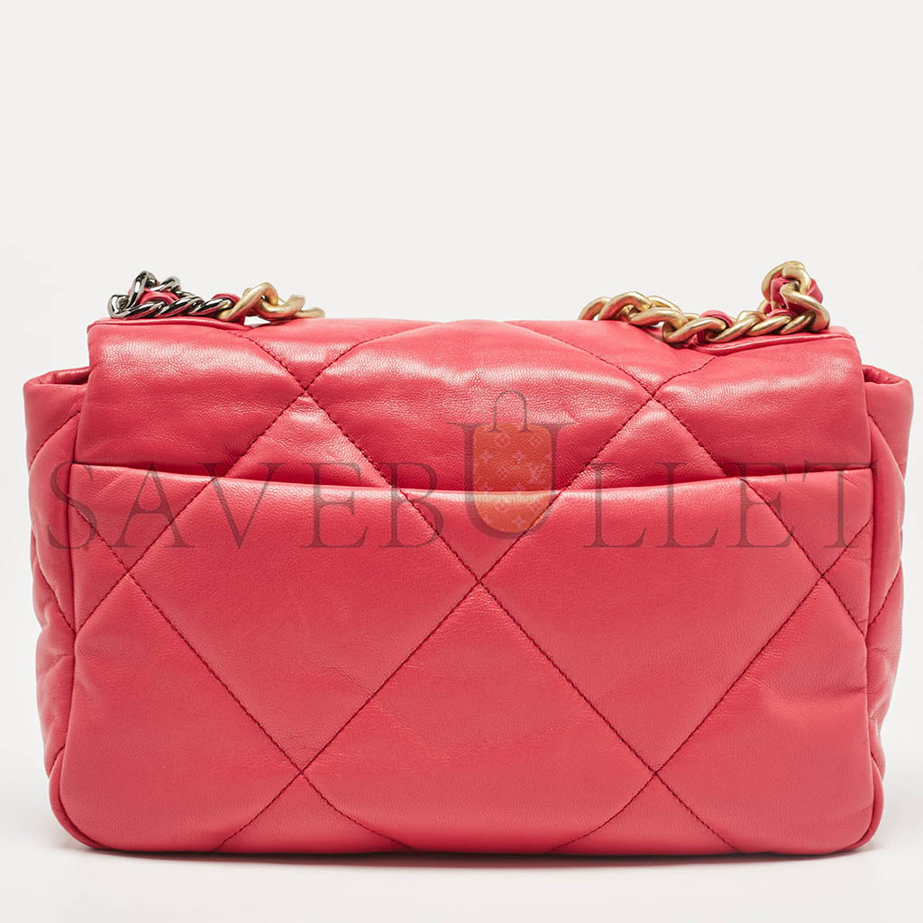 Ch*el pink quilted leather small 19 flap bag as1160 (26*16*9cm)